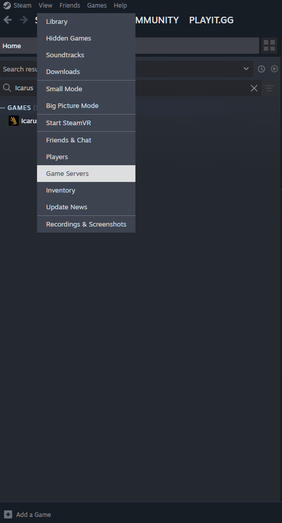 Steam "View" Menu